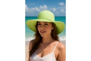 Wide Brim Hat - Straw Hat- Paper Straw Hat w/ Lace Band - Lime - HT-ST1160LM